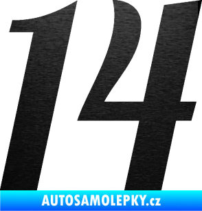 Samolepka Startovní číslo 14 typ 3      škrábaný kov černý