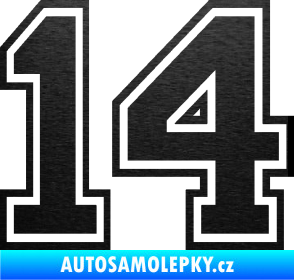Samolepka Startovní číslo 14 typ 4 škrábaný kov černý