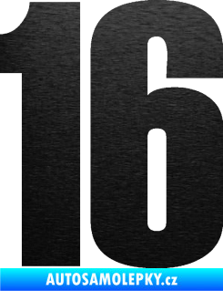 Samolepka Startovní číslo 16 typ 2   škrábaný kov černý