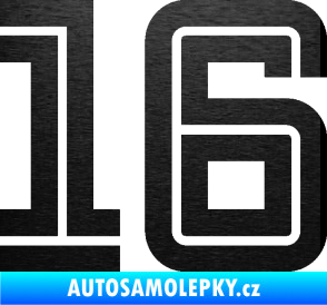 Samolepka Startovní číslo 16 typ 7 škrábaný kov černý