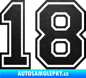 Samolepka Startovní číslo 18 typ 4 škrábaný kov černý