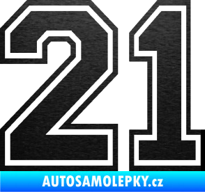 Samolepka Startovní číslo 21 typ 4 škrábaný kov černý