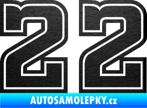 Samolepka Startovní číslo 22 typ 5 škrábaný kov černý