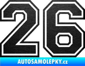 Samolepka Startovní číslo 26 typ 4 škrábaný kov černý