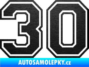 Samolepka Startovní číslo 30 typ 4 škrábaný kov černý