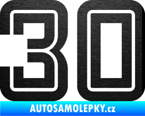 Samolepka Startovní číslo 30 typ 7 škrábaný kov černý