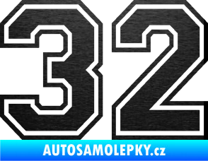 Samolepka Startovní číslo 32 typ 4 škrábaný kov černý