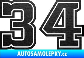Samolepka Startovní číslo 34 typ 5 škrábaný kov černý