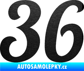 Samolepka Startovní číslo 36 typ 3  škrábaný kov černý