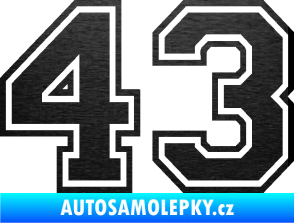 Samolepka Startovní číslo 43 typ 4 škrábaný kov černý