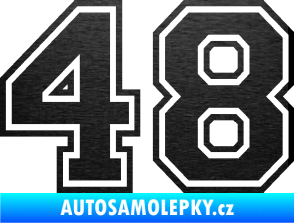 Samolepka Startovní číslo 48 typ 4 škrábaný kov černý