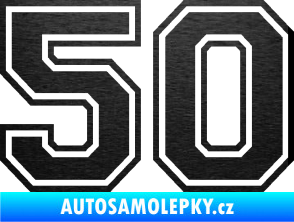 Samolepka Startovní číslo 50 typ 4 škrábaný kov černý