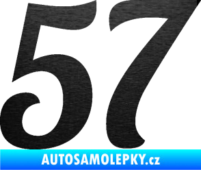Samolepka Startovní číslo 57 typ 3 škrábaný kov černý