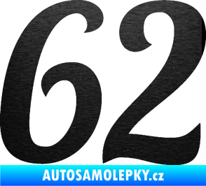 Samolepka Startovní číslo 62 typ 3 škrábaný kov černý