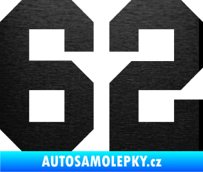 Samolepka Startovní číslo 62 škrábaný kov černý