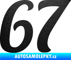 Samolepka Startovní číslo 67 typ 3 škrábaný kov černý