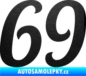 Samolepka Startovní číslo 69 typ 3 škrábaný kov černý