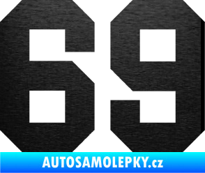 Samolepka Startovní číslo 69 škrábaný kov černý