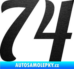 Samolepka Startovní číslo 74 typ 3   škrábaný kov černý