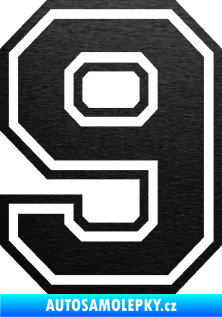 Samolepka Startovní číslo 9 typ 4 škrábaný kov černý