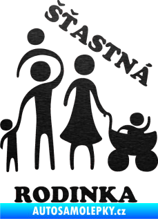 Samolepka Šťastná rodinka škrábaný kov černý