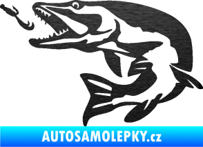 Samolepka Štika 005 levá s návnadou škrábaný kov černý