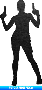 Samolepka Střelkyně 002 levá girl with gun škrábaný kov černý