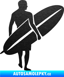 Samolepka Surfař 004 pravá škrábaný kov černý