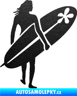 Samolepka Surfařka 003 pravá škrábaný kov černý
