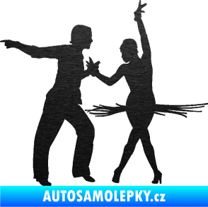 Samolepka Tanec 009 levá latinskoamerický tanec pár škrábaný kov černý