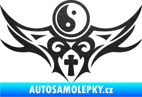 Samolepka Tetování 115 Jin a jang škrábaný kov černý