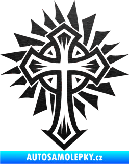 Samolepka Tetování 118 kříž škrábaný kov černý