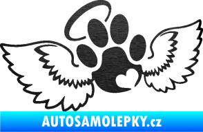 Samolepka Tlapka 010 andělíček levá škrábaný kov černý