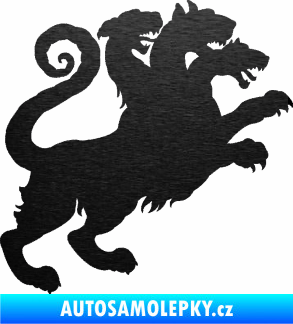 Samolepka Trojhlavý pes kerberos 002 pravá škrábaný kov černý