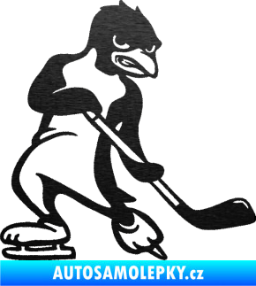 Samolepka Tučňák hokejista pravá škrábaný kov černý