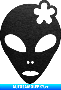 Samolepka UFO 009 slečna s kytičkou pravá škrábaný kov černý