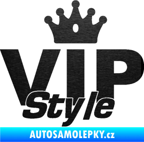 Samolepka VIP styl nápis s korunkou škrábaný kov černý