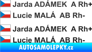 Samolepka Vlajka ČR se jménem a krevní skupinou škrábaný kov černý