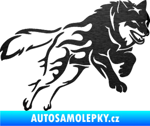 Samolepka Vlk 002 pravá škrábaný kov černý
