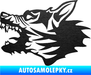 Samolepka Vlk 003 levá škrábaný kov černý