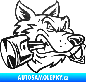Samolepka Vlk 032 pravá moto s pístem škrábaný kov černý