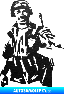 Samolepka Voják 014 levá škrábaný kov černý