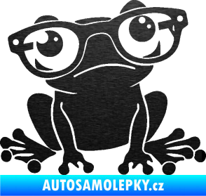 Samolepka Žába 011 pravá kouká s brýlemi škrábaný kov černý