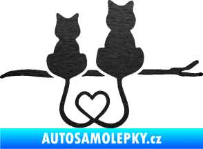Samolepka Zamilované kočky spojené ocásky pravá škrábaný kov černý