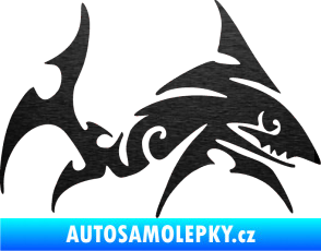 Samolepka Žralok 002 pravá škrábaný kov černý