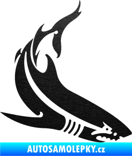 Samolepka Žralok 005 pravá škrábaný kov černý