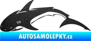 Samolepka Žralok 007 levá škrábaný kov černý