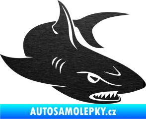 Samolepka Žralok 012 pravá škrábaný kov černý
