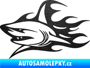 Samolepka Žralok 017 levá s plameny škrábaný kov černý
