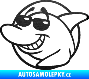 Samolepka Žralok 018 levá cool s brýlemi škrábaný kov černý